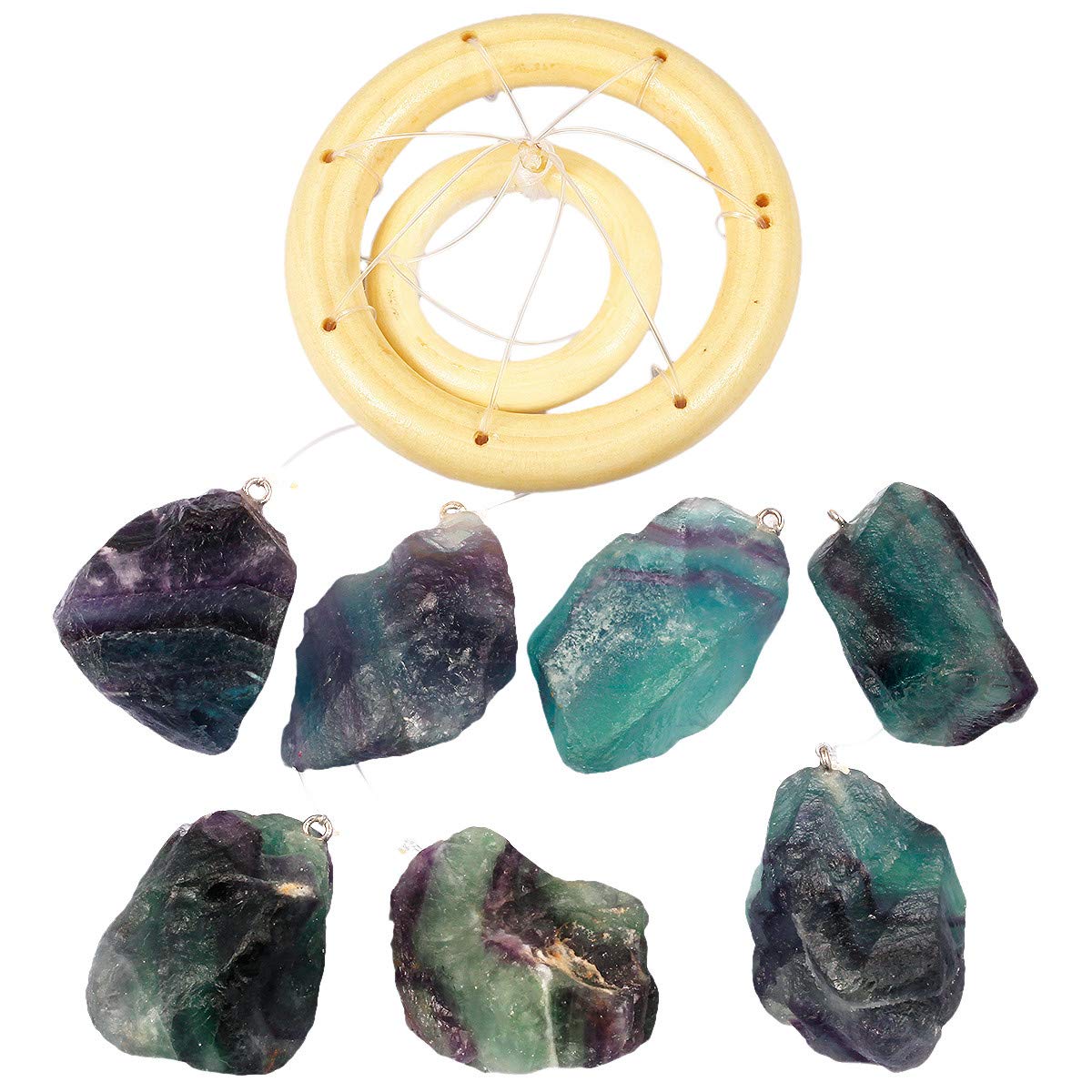 Raw Fluorite Crystal Wind Chimes for Outdoor Indoor Decor (#2-purple & Green)