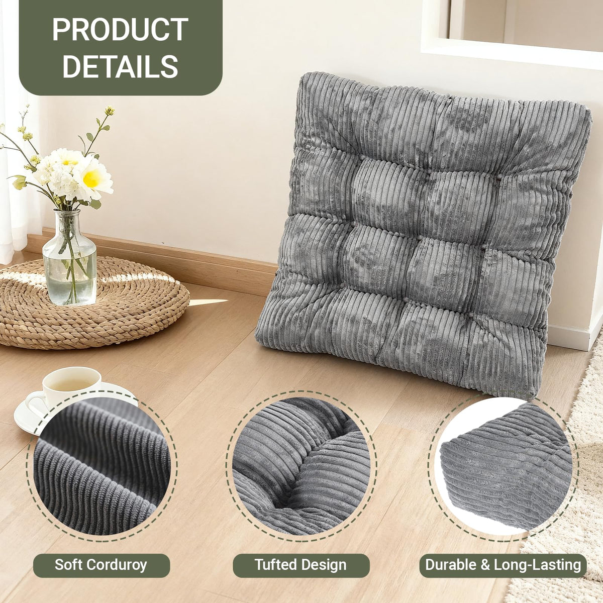 Meditation Floor Pillow Set of 2 (Dark Grey)