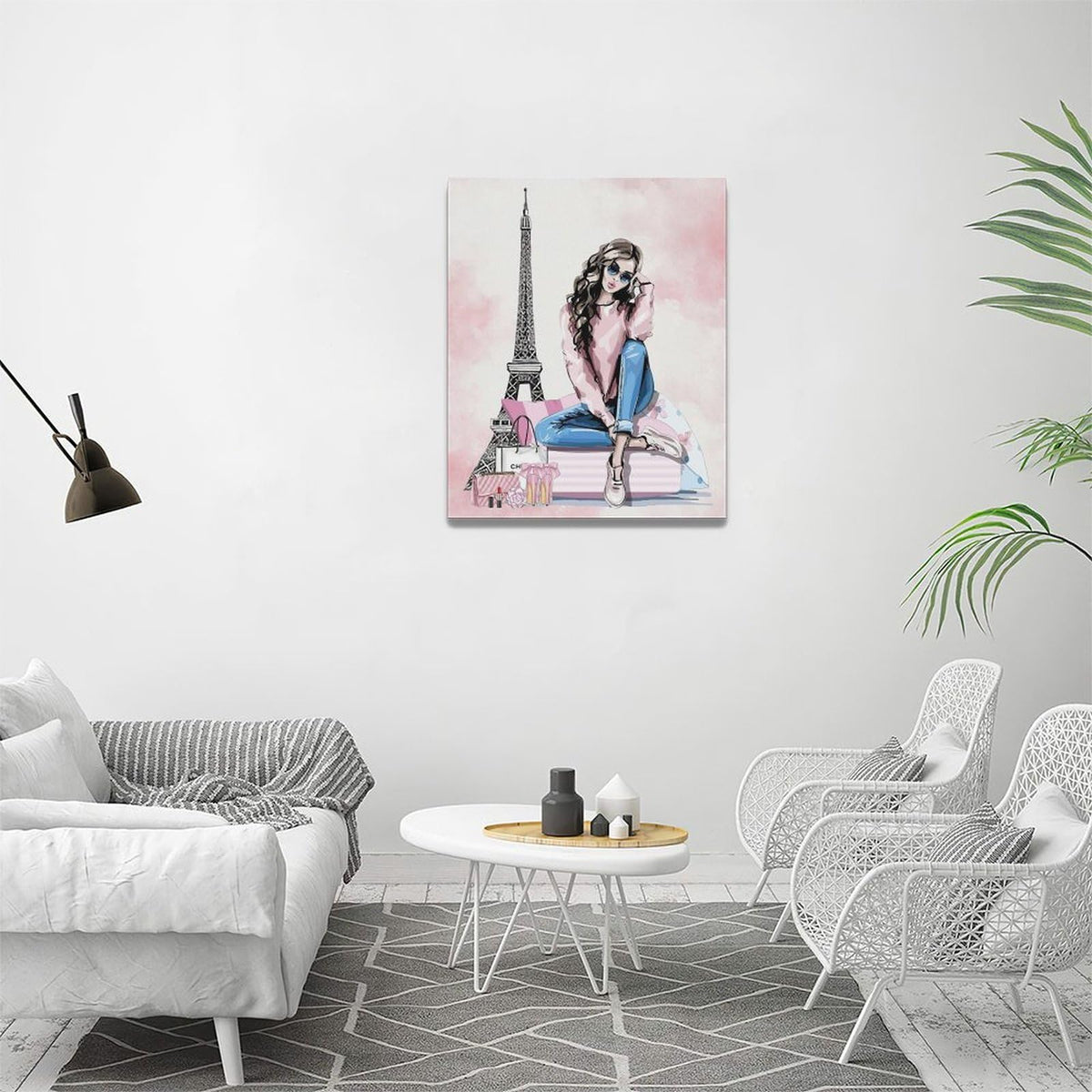 Paris Fashion Girls Wall Art Pink Eiffel Tower Pictures Decor Female Makeup Canvas Painting Print Home Artwork Decorations for Bathroom Living Room Bedroom 16 x 20 inch (20"L x 16"W / Fashion)