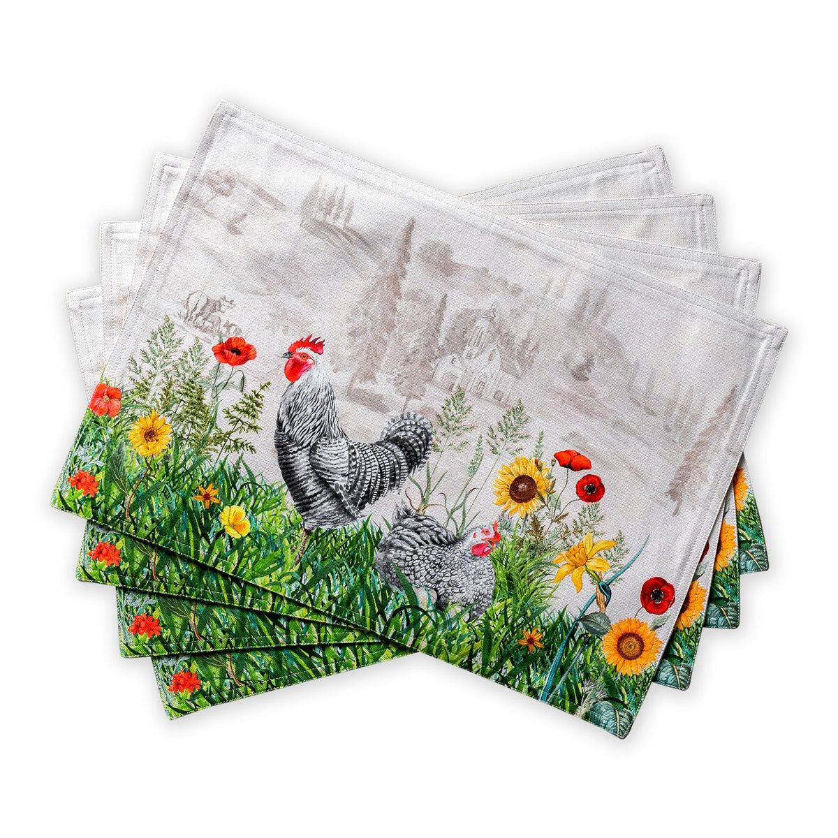 Placemats Set of 4 Reusable 100% Cotton (106 - Basse Cour / 13" X 19" (Pack of 4))
