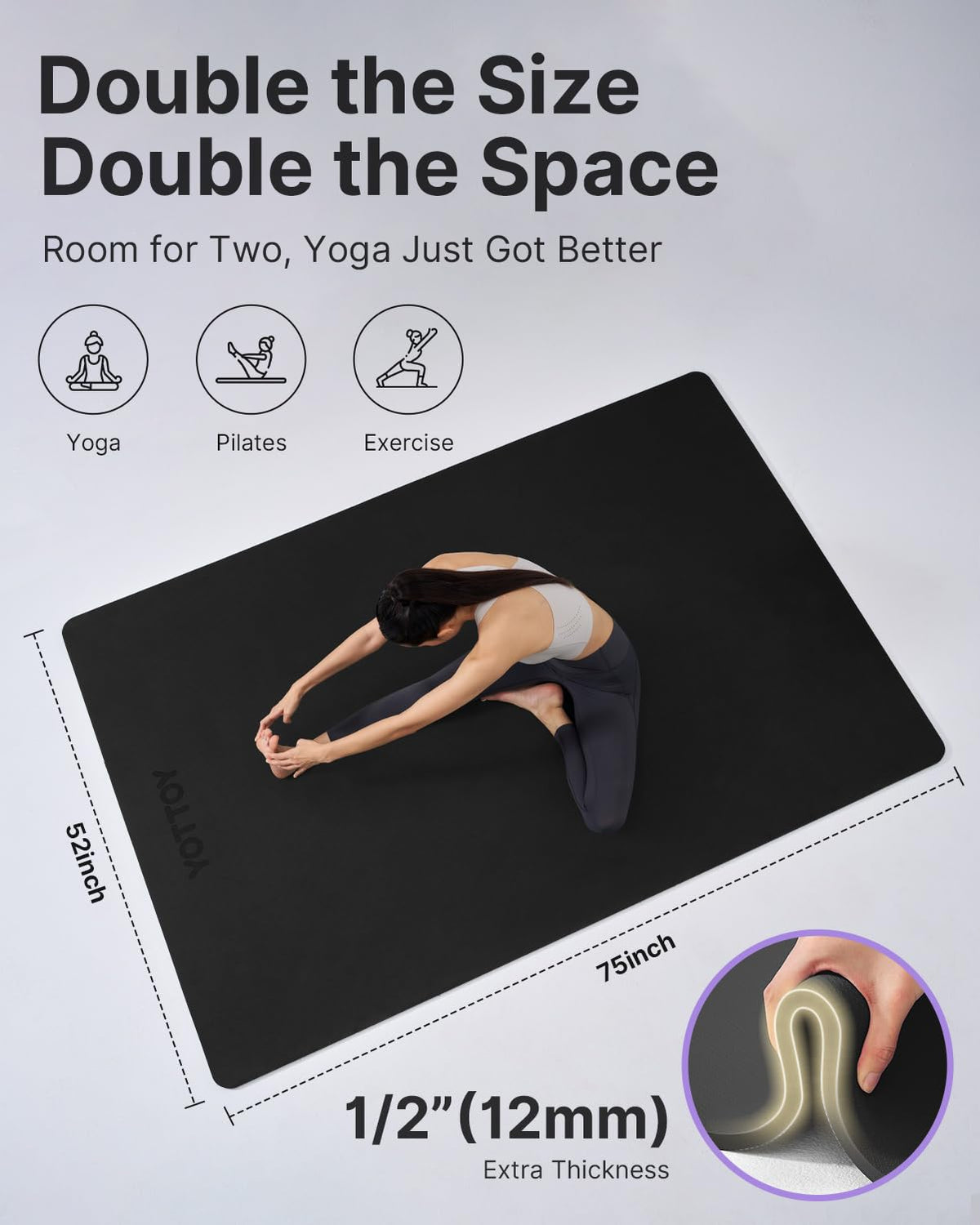 Large Yoga Mat (Black / 75*52*1/2inch)