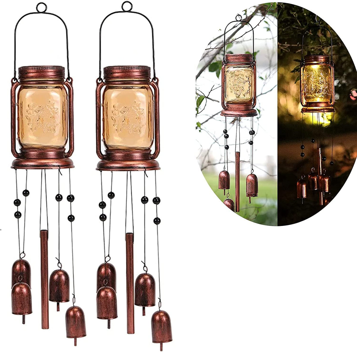 2 Pack Solar Wind Chimes for Outside (2 pack-Mason jar wind chime)