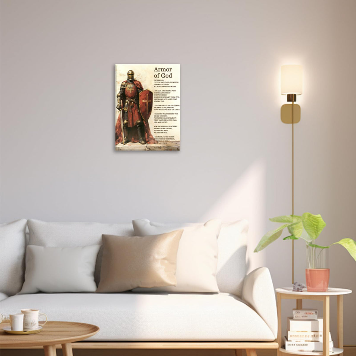 Armor of God Wall Art Christian Religious Prayer Faith Wall Decor Medieval Warrior Canvas Painting Picture for Home Church Office Bedroom 16"x20" (Armor Of God / 20"L x 16"W)