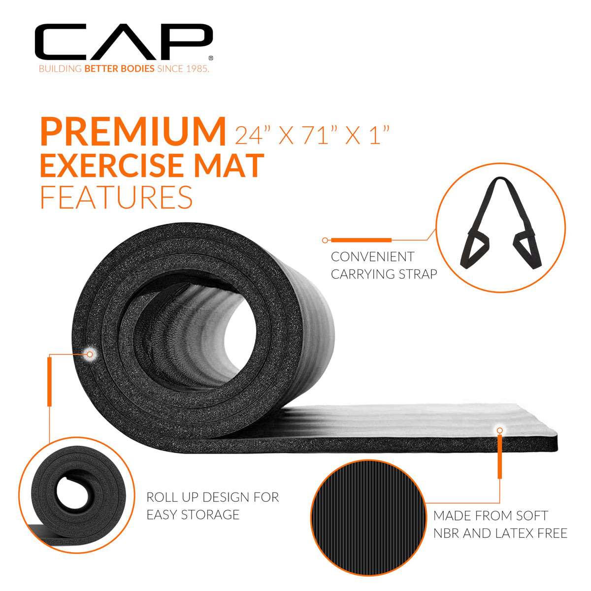 1" Extra Thick Yoga Mat (Gray)