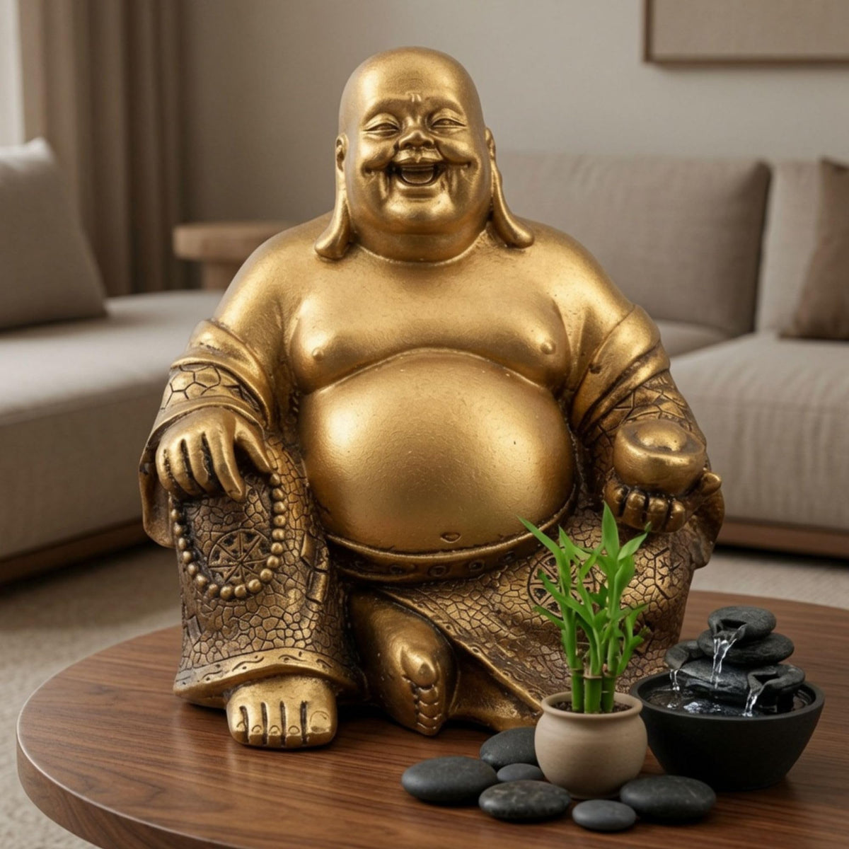 Laughing Buddha Statue Zen Decor 21770 (Gloden)