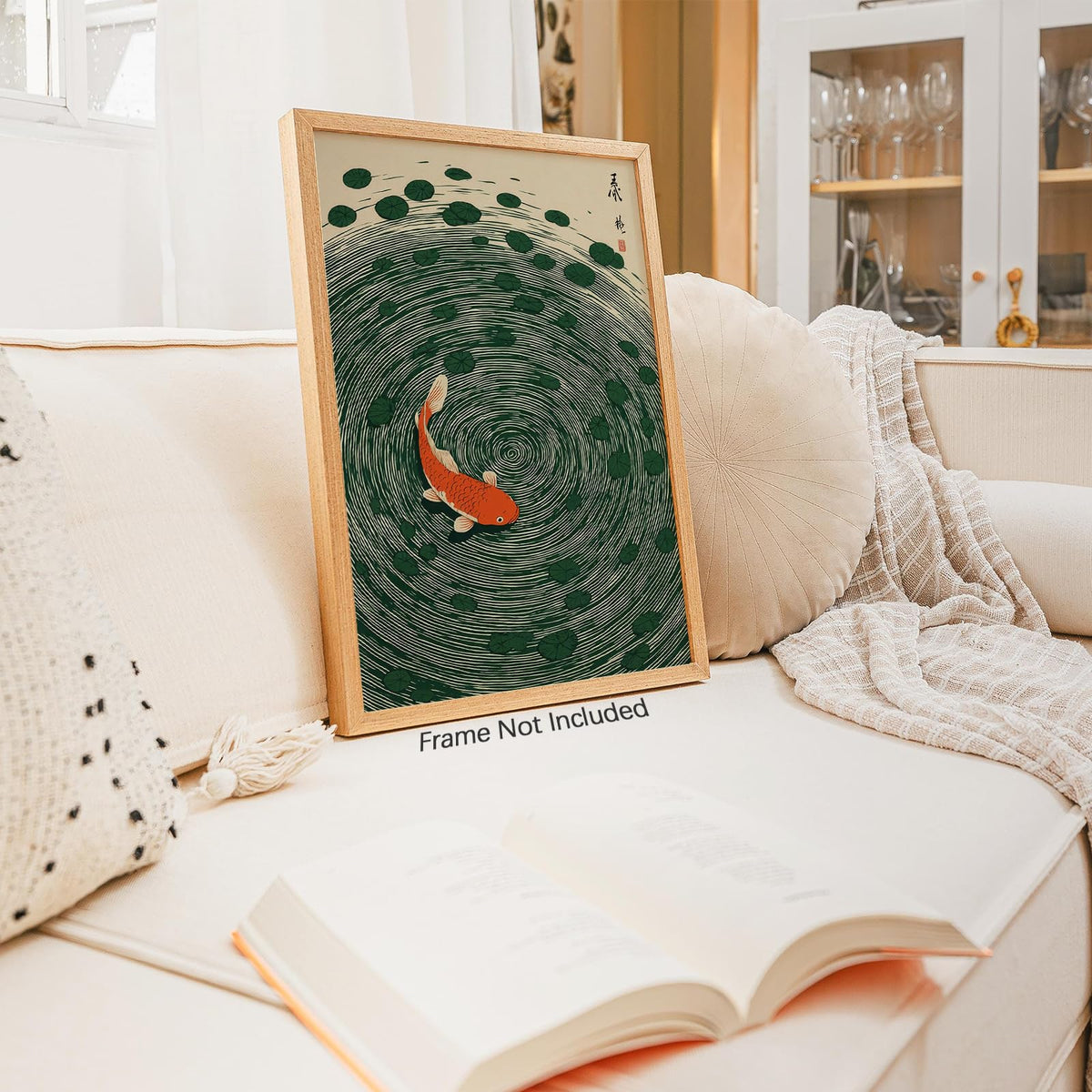 Japanese Koi Fish Poster Oriental Asian Lucky Carp Canvas Wall Art Vintage Japan Room Aesthetic Prints Minimal Green Painting for Zen Water Living Room Office Wall Decor 12x18in Unframed (Unframed / Japanese Koi Fish / 18"L x 12"W)