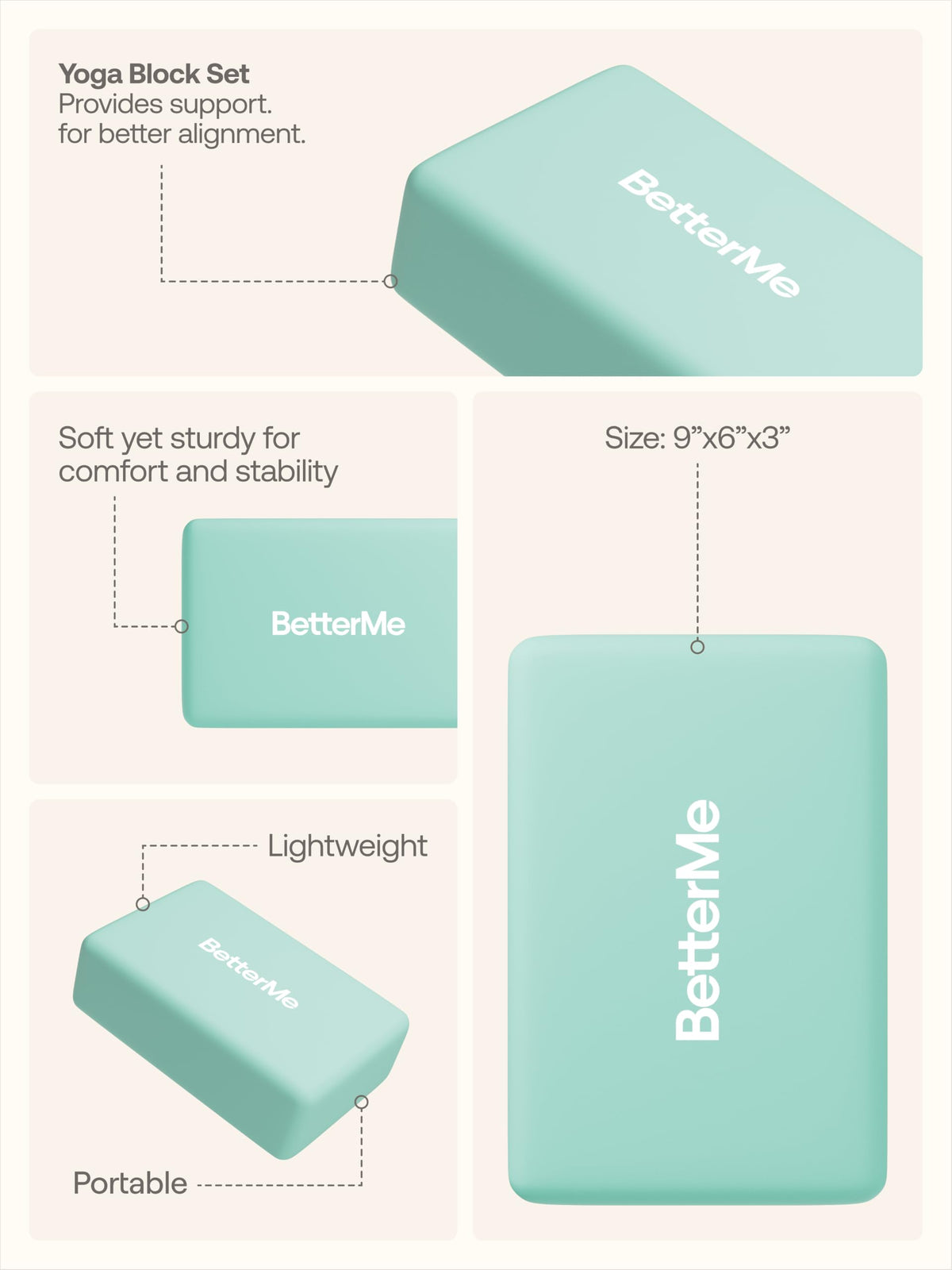 BetterMe Yoga Blocks Set of 2 (Subtle Mint)