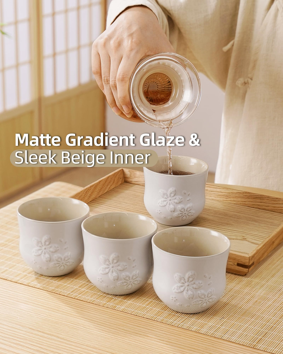 Japanese Tea Cups Set of 4 (08-White / 7oz)