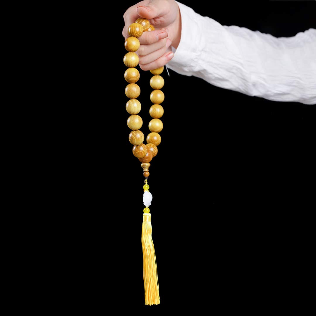 Natural Golden Sandalwood Mexican Bocote Mala Prayer Bracelet Link Wrist Necklace Beads (20mm 21 beads Boutique)