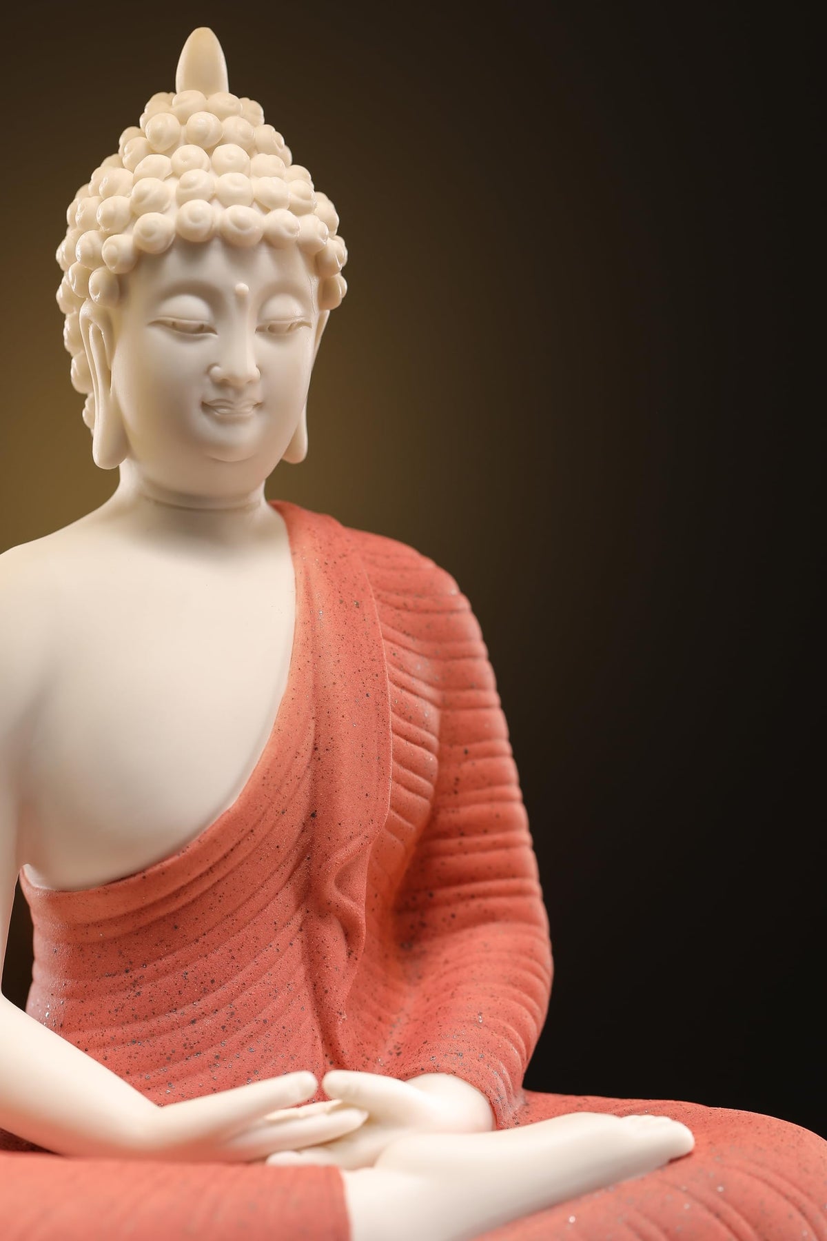 Red Buddha Statue with Green Artificial Tree and LED Circle Table Lamp (Red)