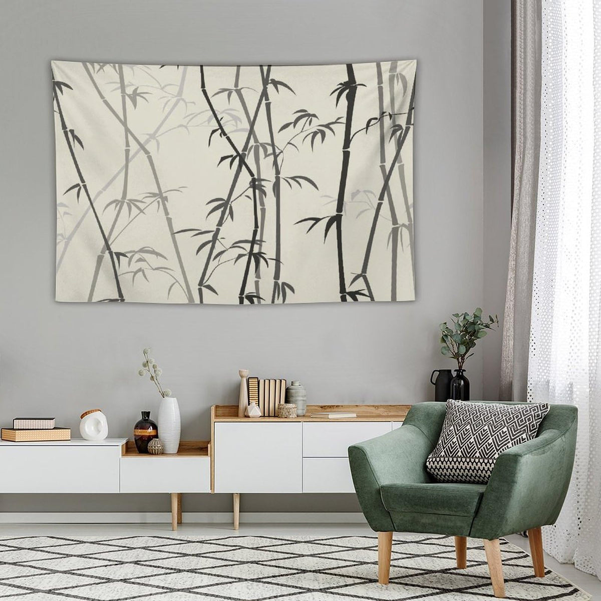 Asian Bamboo Tapestry Wall Hanging Japanese Bamboo Leaf Plant Classical Chinese Oriental Nature Scenery Tapestries Home Decor for Living Room Bedroom Apartment Dorm 40"x60" (40"L x 60"W / Bamboo-4)