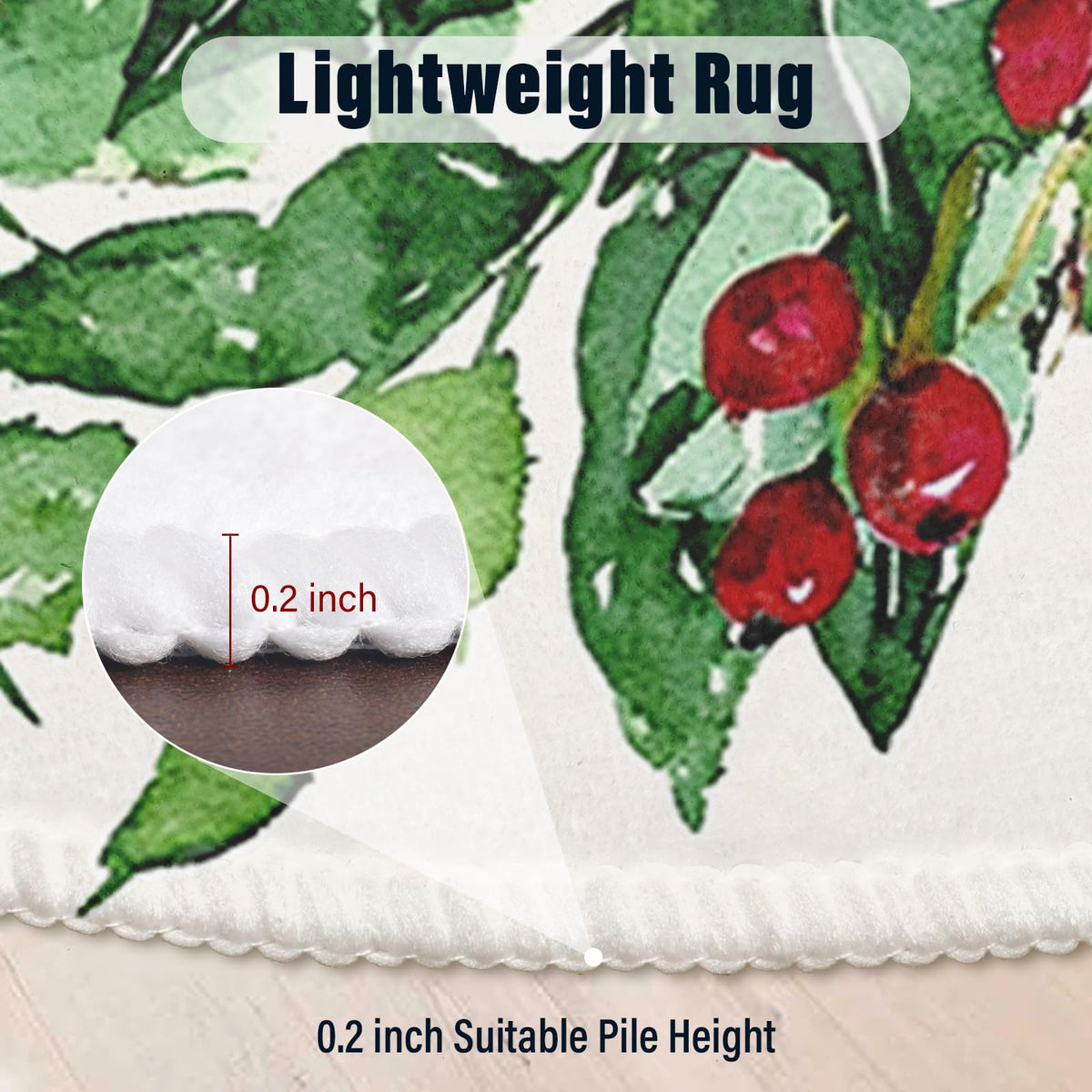 Christmas Round Area Rug 4ft (Gift-green Leaves / 4' (Round))