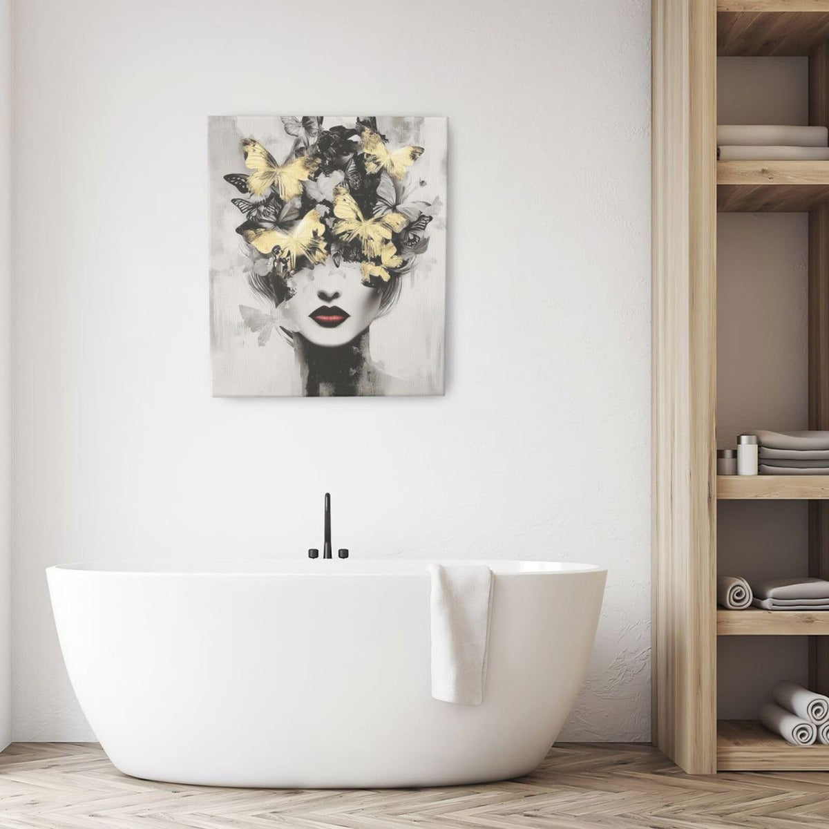 Gold Butterfly Woman Wall Art Black and White Female Wall Decor Modern Grey Aesthetic Canvas Pictures Paintings Prints Artwork Framed Decorations For Beauty Salon Spa Bathroom Bedroom Living Room Office Gifts 20" x 24" (Woman Flower / 24"L x 20"W)