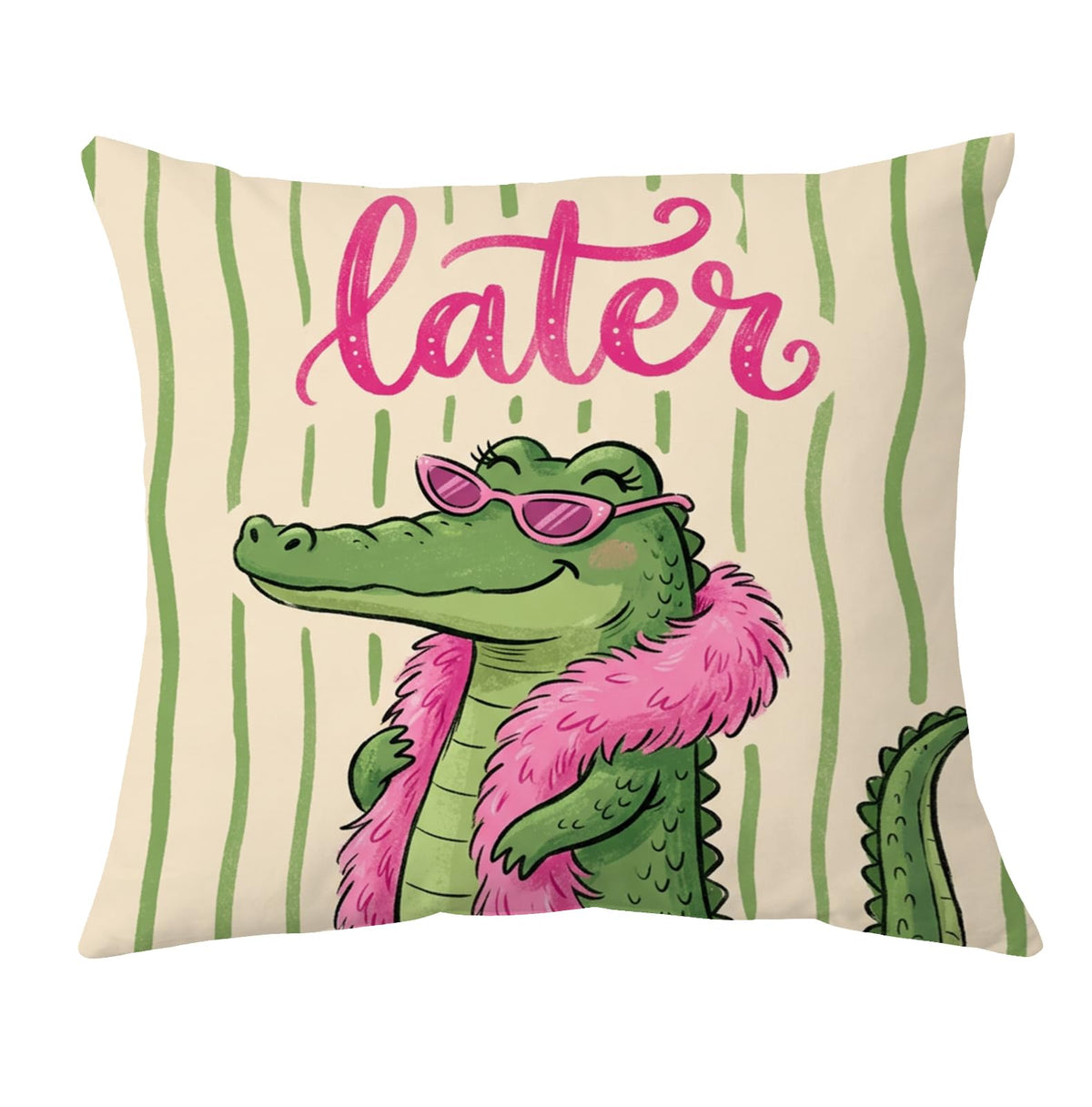 Pink and Green Preppy Alligator Throw Pillow Cover 18x18 (Qt-bz-mental Health-crocodile)
