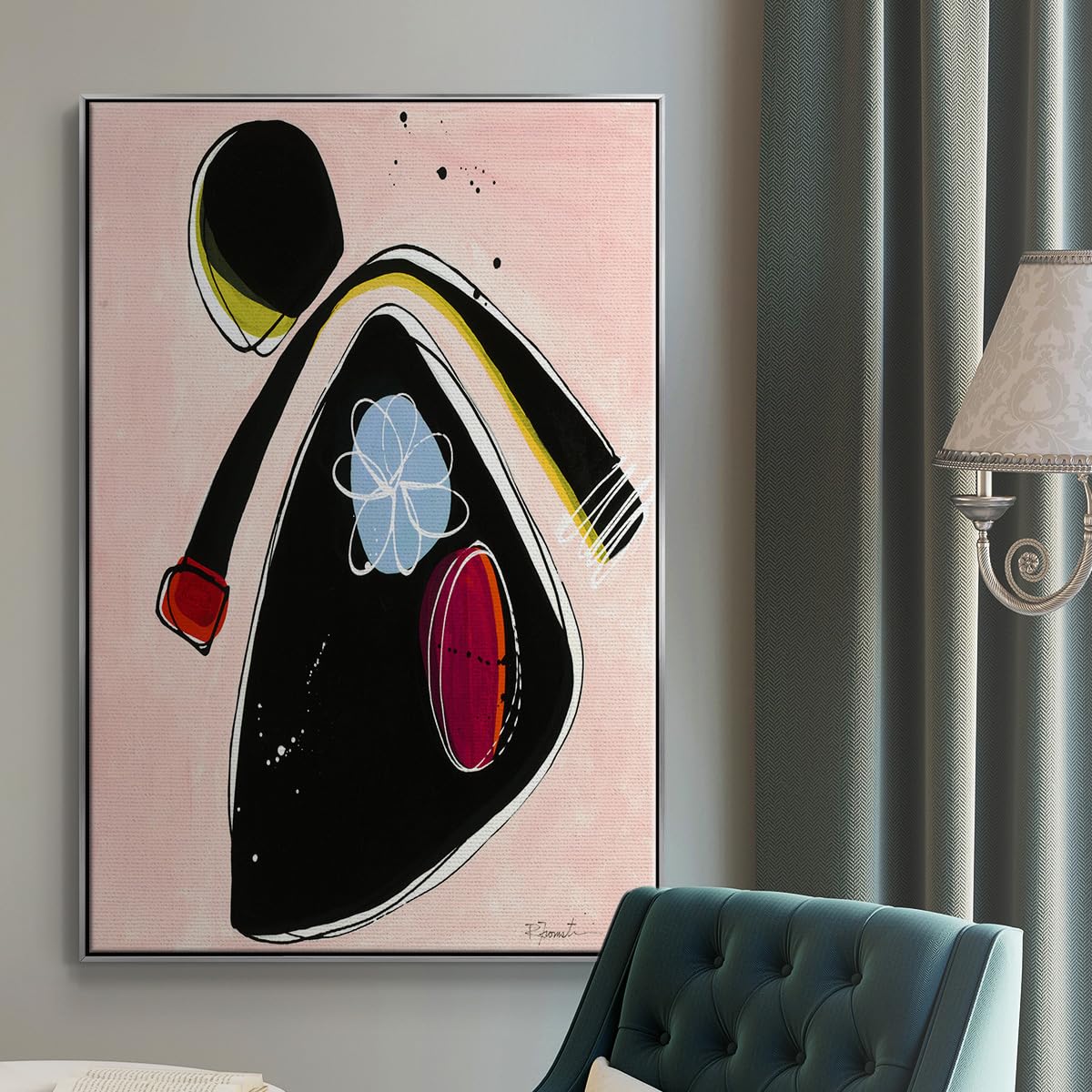 Canvas Home Decor Silver Floating Frame Artwork Prints Little Kid Wanna Play Abstract Paintings for Bedroom Office Kitchen (41"L x 27"W / Wanna Play? II)