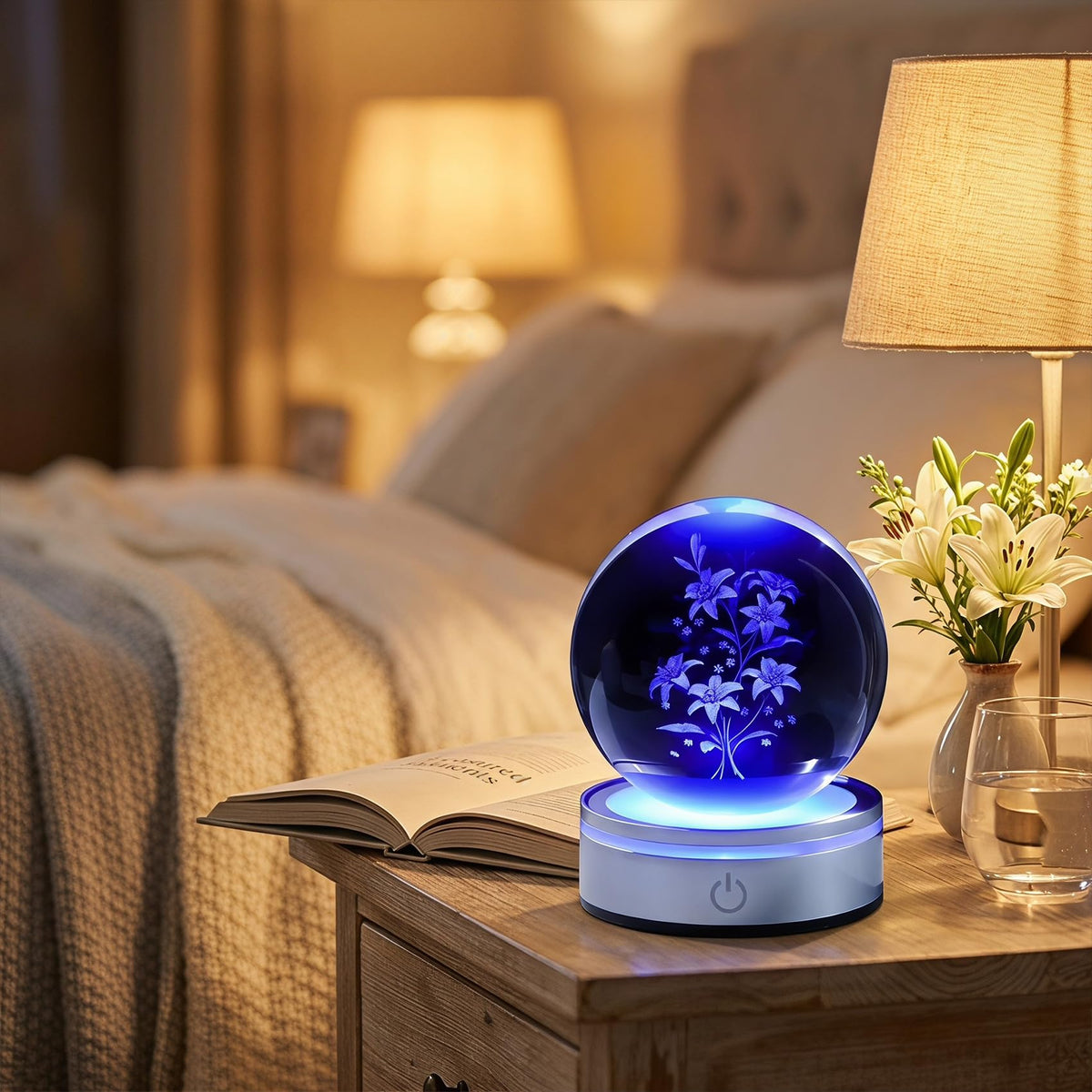 3D Lily Flower Decor Crystal Ball Night Light Gifts for Women (Lily)