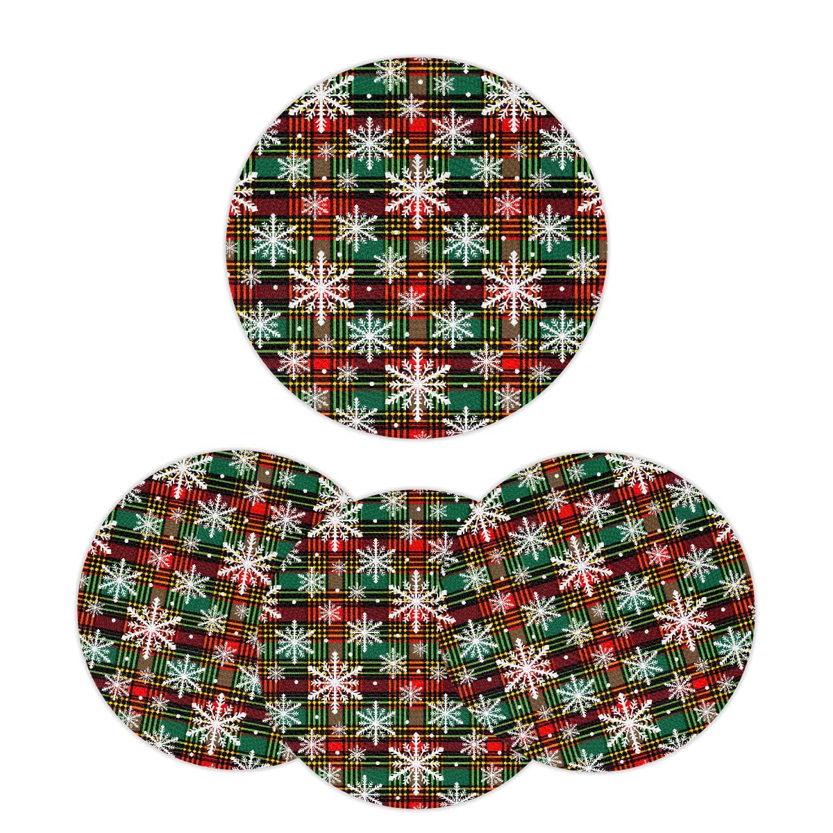 Christmas Plaid Woven Placemats Round Placemats Set of 4 for Festival Party (C 008 / 4 pieces)