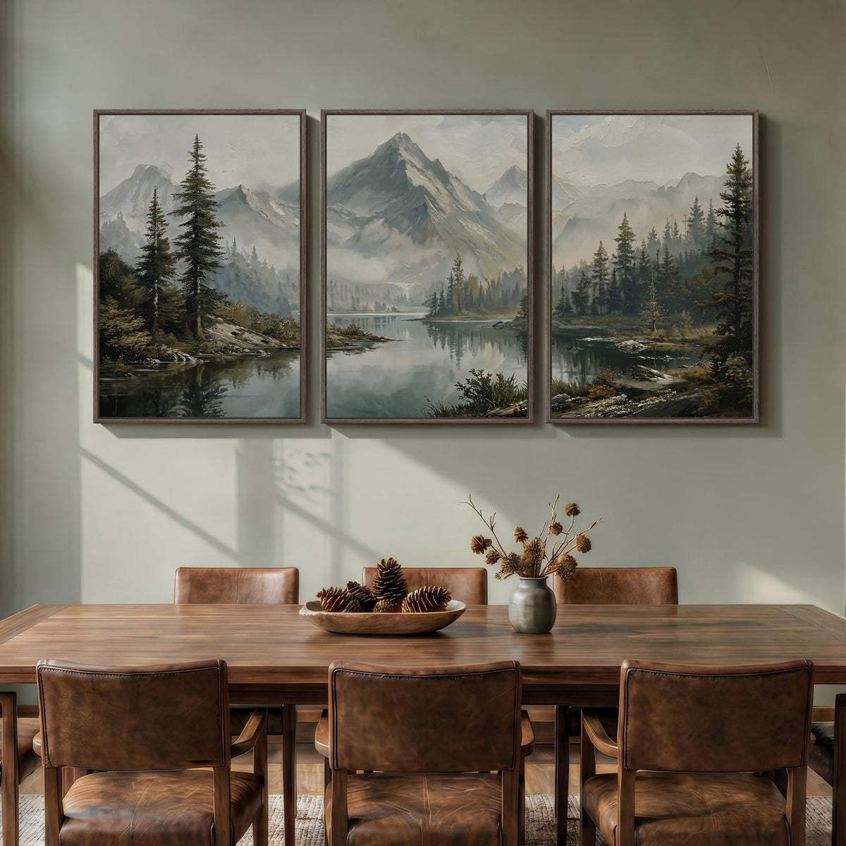 3 Piece Large Framed Mountain Landscape Wall Art for Living Room (Gray / 24" W x 36" H x 3Pcs)