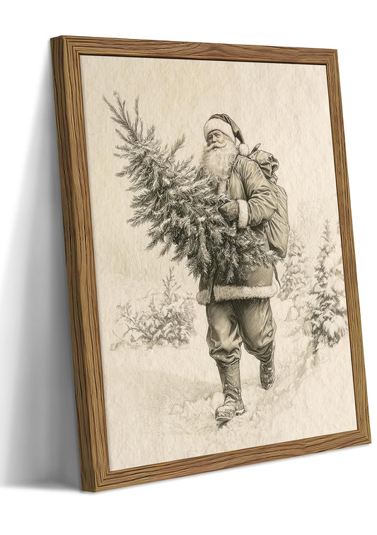 Vintage Christmas Wall Art (Black and White Santa Claus / 16"L x 12"W)