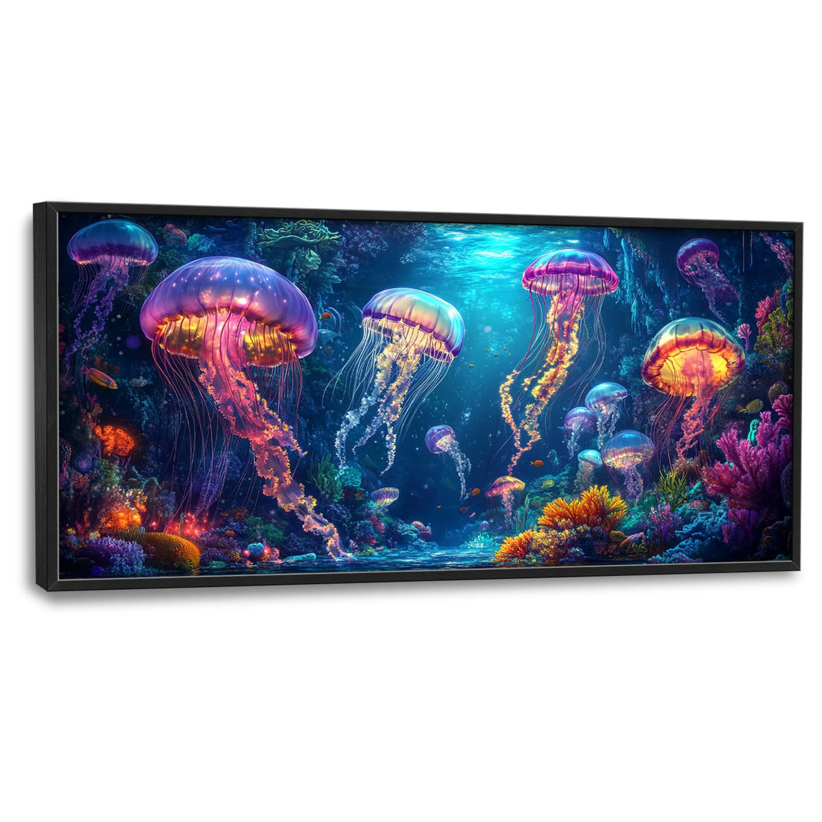 Ocean Jellyfish Large Wall Art Marine Life Framed Wall Decor Underwater World Canvas Pictures Painting for Living Room Bedroom Kids Room Bathroom 30"x60" (Ocean Jellyfish / 60"L x 30"W)