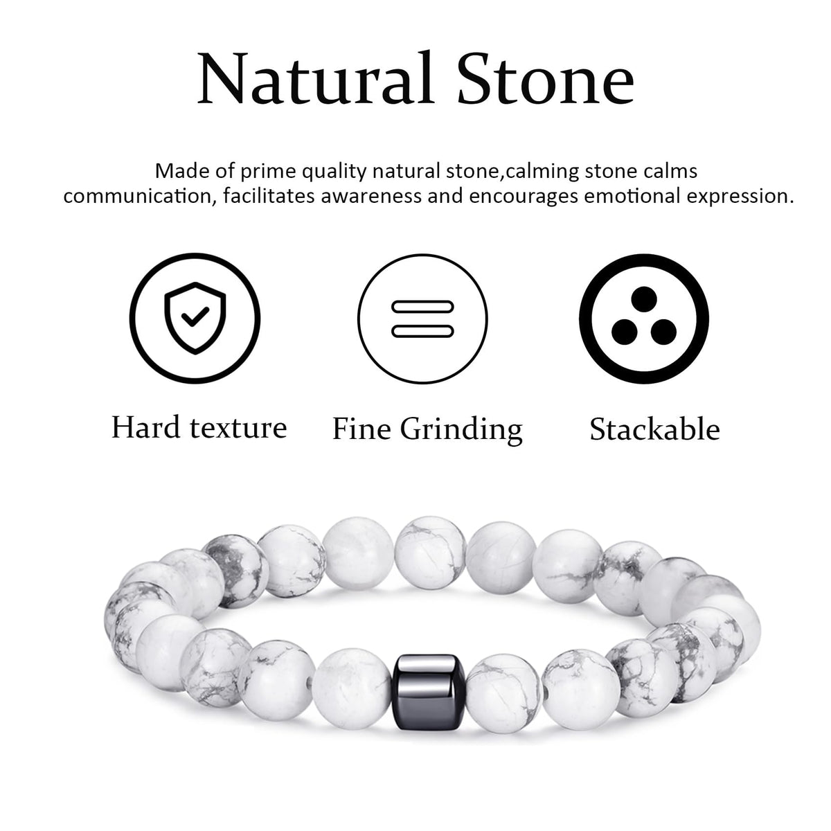 Mens Bracelets 8MM Natural Stone Beads Bracelet Set Stretch Adjustable Beaded Bracelets for Men (2,tiger eye,white bracelet)