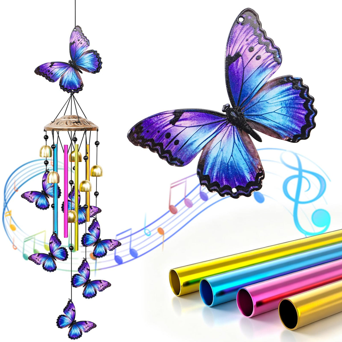 35" Wind Chimes for Outside (Butterfly)