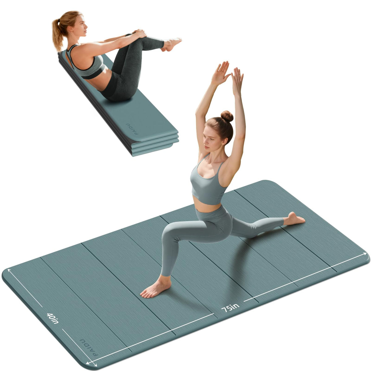 Foldable Yoga Mat 10MM Thick 75‘’x40‘“ Quick Fold Easy Storage (Deep green+Black)