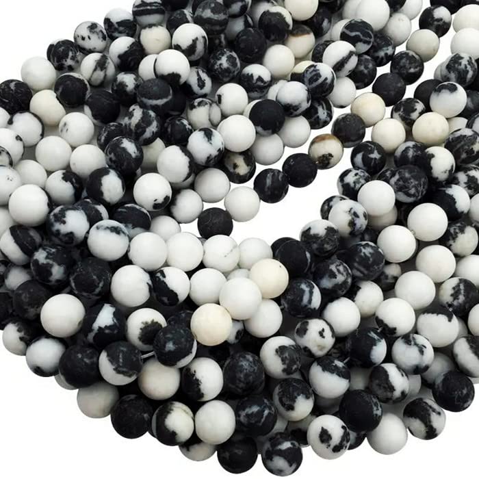 108 Pcs Zebra Jasper Beads for Jewelry Making 8 MM Black and White Zebra Gemstones Loose Beads for Bracelet Making (Zebra Jasper / 8MM, 108pcs)