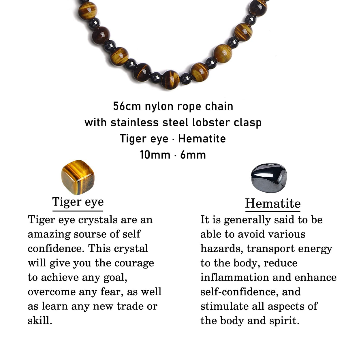Healing Crystal Black Obsidian Tiger Eye and Hematite Beads Necklace Triple Protection Necklace for Men Women (Brown)