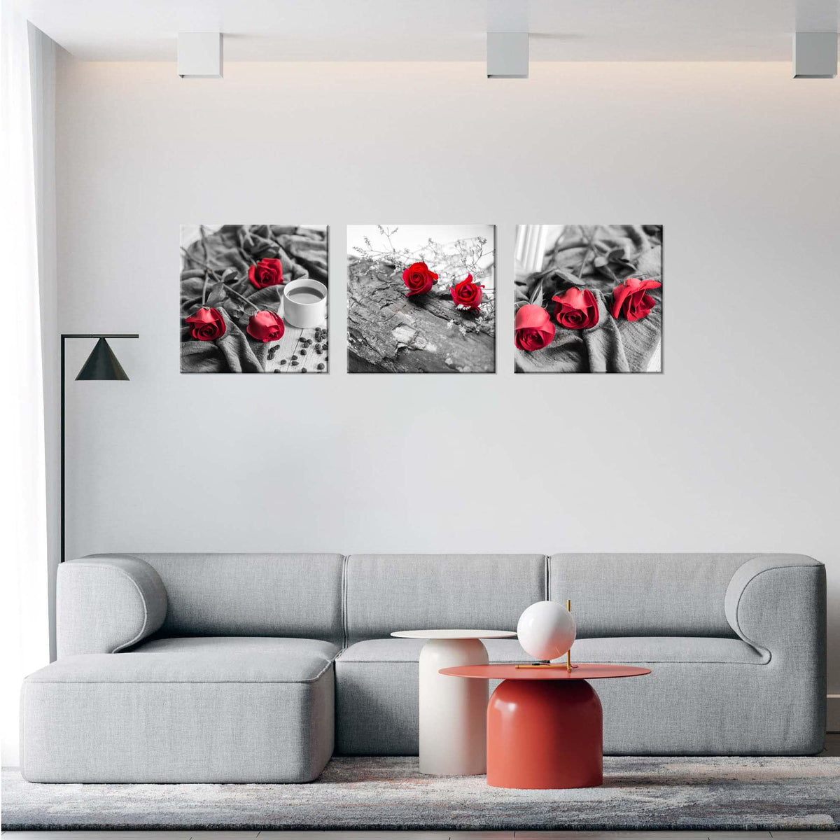 Canvas Print 3 Pcs Black and White Red Rose Canvas Art Painting Abstract Wall Art Decorations Flower Picture on Canvas for Home Decor Stretched and Framed (20 x 20 inches (3-Piece Set) / B&W Rose)