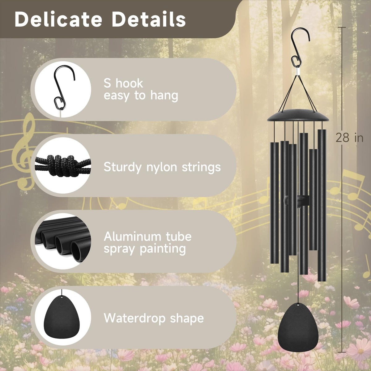28" Metal Outdoor Wind Chimes with Waterdrop (Waterdrop-shape / 28“)