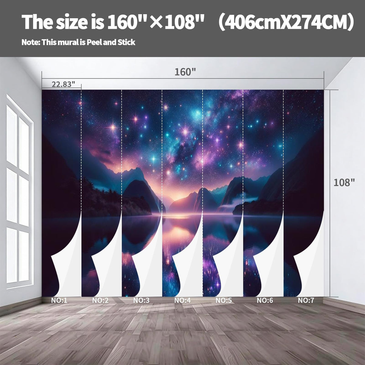 Peel and Stick Wall Mural Wallpaper Night Sky 160"×108" Decor G20 (G20 / 160" x 108")