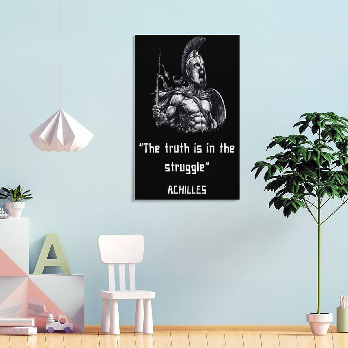 Achilles Truth In Struggle Spartan Warrior Canvas Printing Wall Art Prints Wall Decor Posters Black White Greek Mythology Motivational Gym Office Bedroom Living Room Decor 24x36inch (style-42 / 24x36inch(60x90cm) Frame)