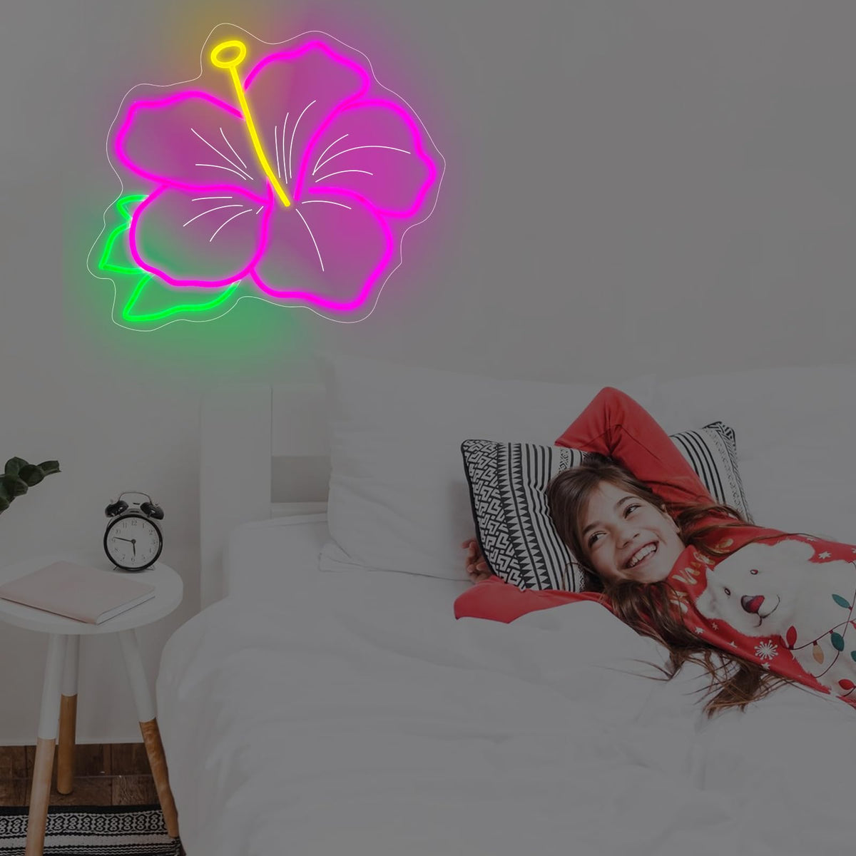 Hibiscus Neon Sign Hibiscus Flower LED Light Hawaii Floral Decor (Hibiscus-Pink)