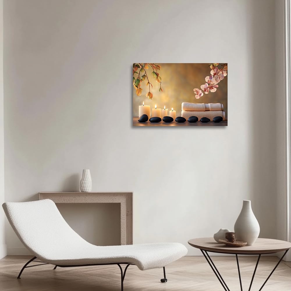 YMXHUANSH SPA Wall Art Decor Candles Canvas Print Orchids & Stones Zen Bathroom Artwork for Yoga Room Bedroom Massage Studio 24x36inch (Pink / 24"x36")