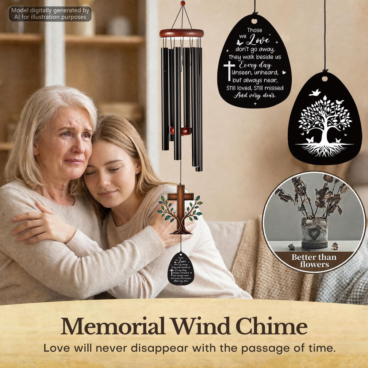 36'' Large Memorial Wind Chimes for Loss of Loved One (Religious)