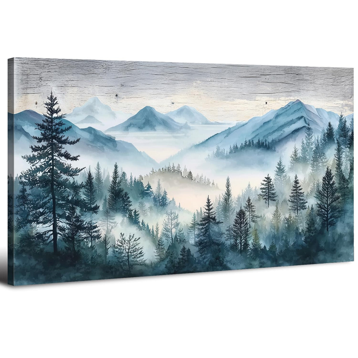 Great Misty Mountain Wall Art Teal Pine Tree Pictures Abstract Forest Wall Decor for Bedroom Vintage Foggy Scenery Poster Green Woodland Landscape Painting Artwork Living Room Home Decorations 20x40” (40"L x 20"W / Misty Forest)