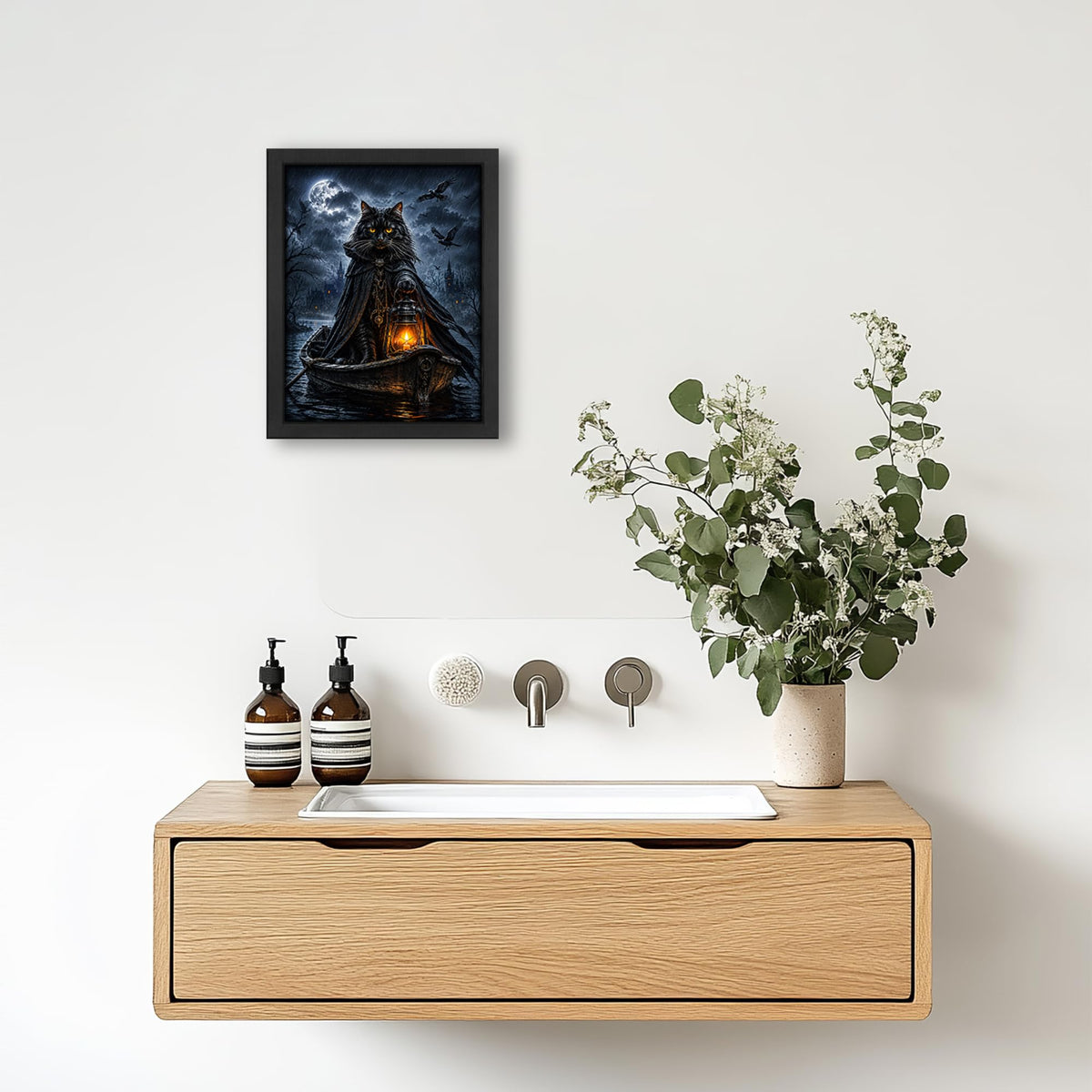 Gothic Black Cat Decor Wall Art (Wall Art Framed 02 / 24"L x 16"W)