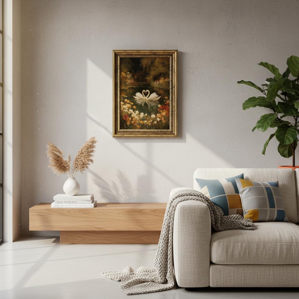 Vintage Gold Framed Swan Wall Art (swan / 16"L x 12"W)