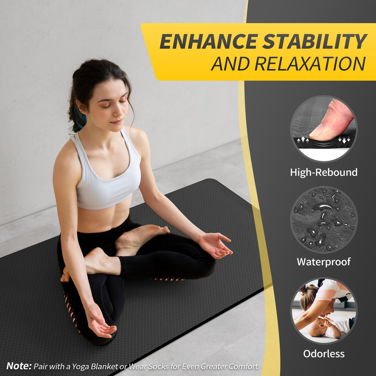 Yoga Mat for Women Men Kids (Black / 72*24*0.24 inch)