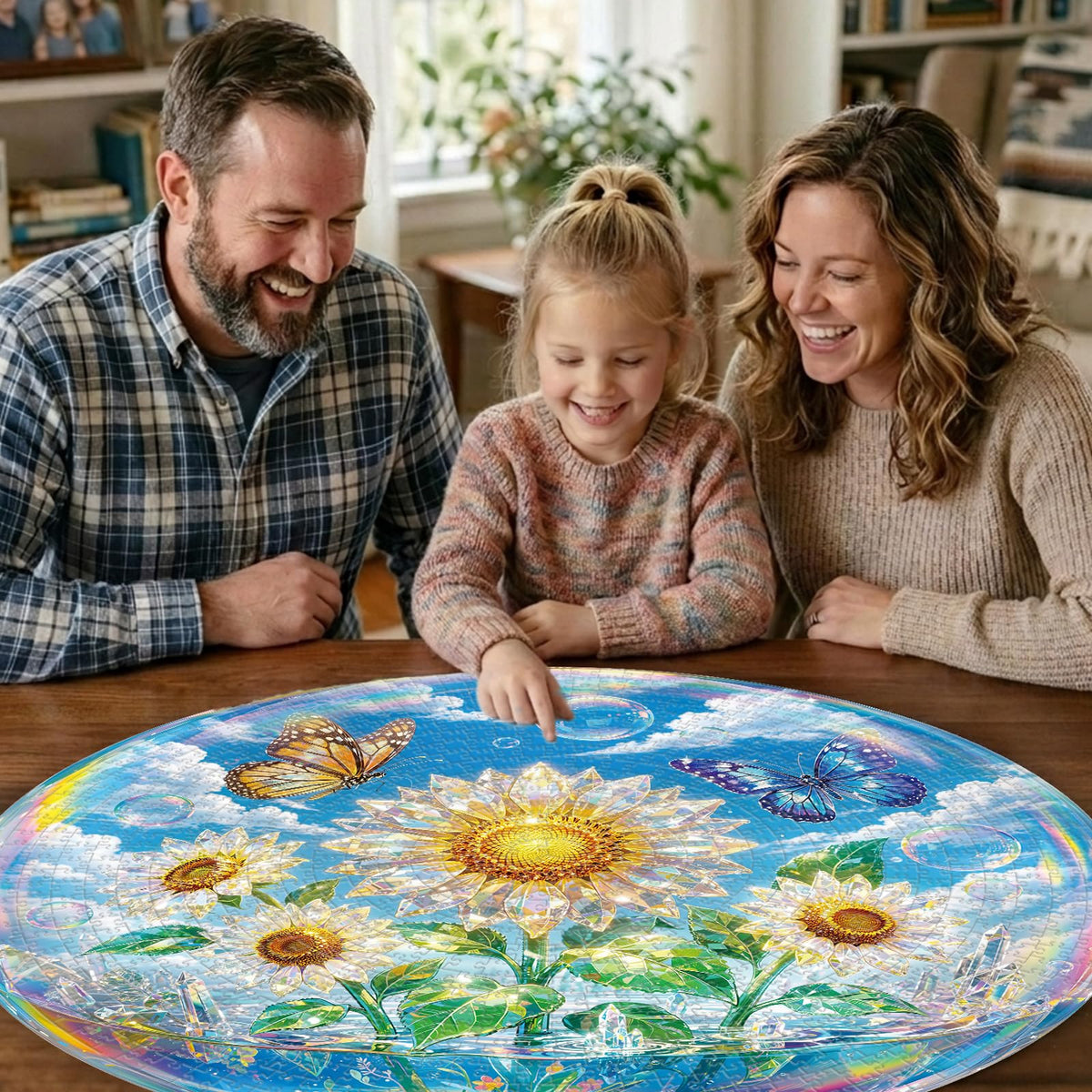 1000 Piece Jigsaw Round Puzzle for Adults (F-sunflowers & Butterflies)