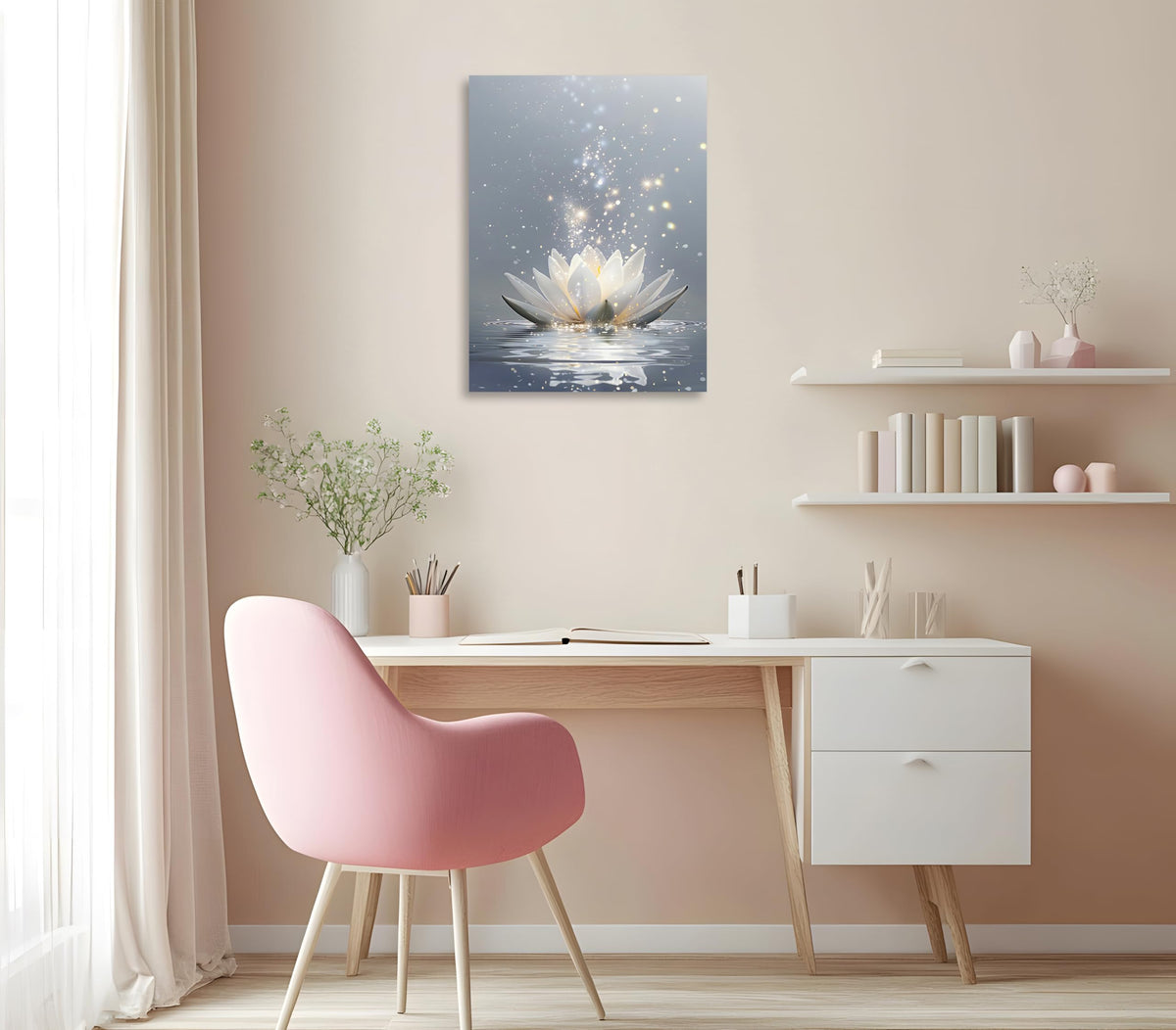 Zen Canvas Wall Art Lotus Flower Wall Art Lotus Flower in Water Painting Lotus Zen Prints for Yoga Spa Meditation Spiritual Room Wall Decor Framed 24x30 inch (30"L x 24"W / Lotus Flower)