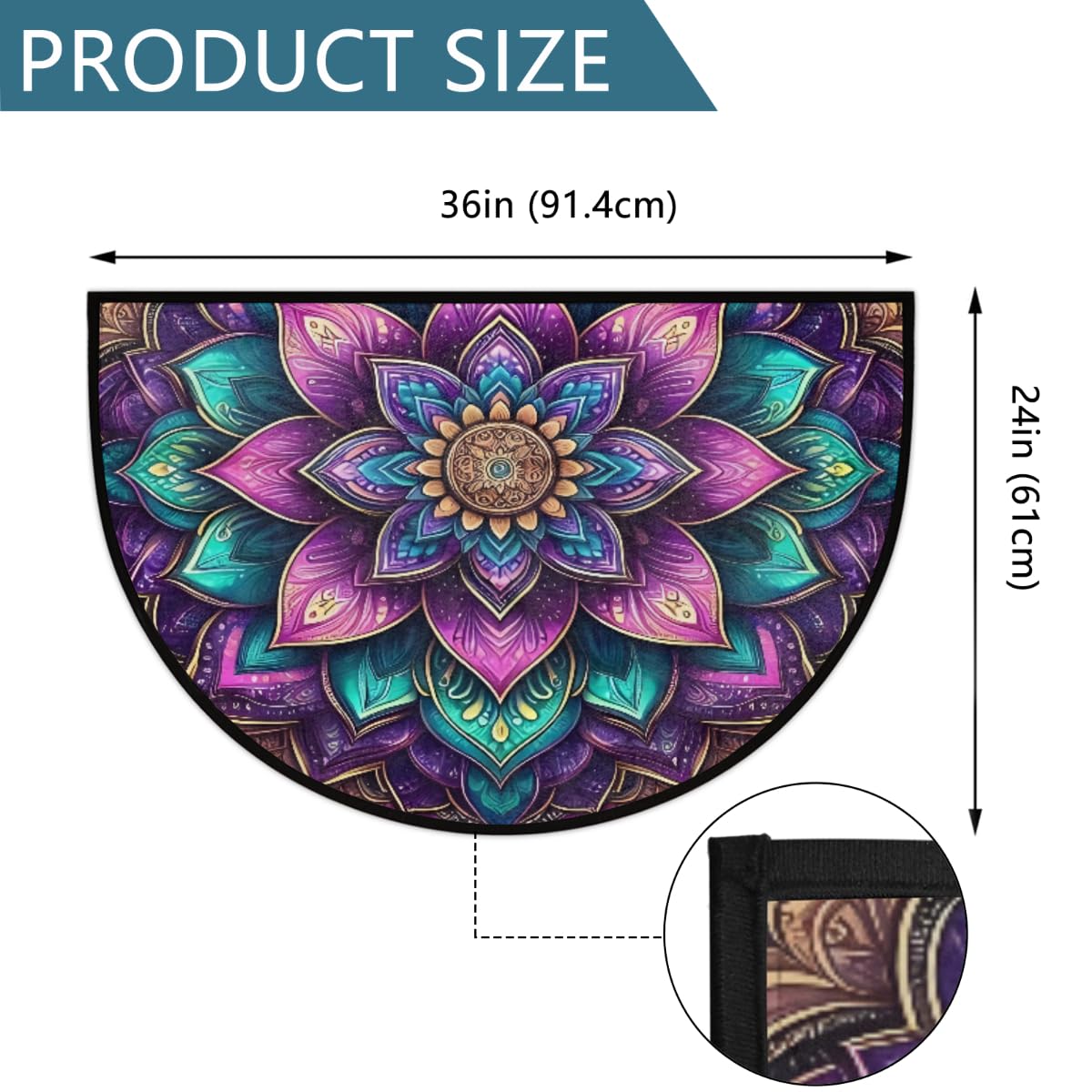 Mandala Flower Half Round Door Mat Indoor Entrance Semi Circle Area Rugs (Z Mandala Flower Boho Color)