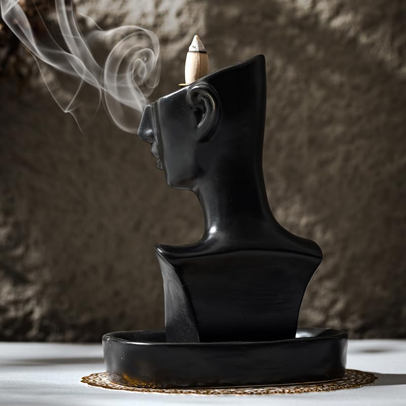 Black Men Face Statue Backflow Incense Holder (Black Men Face Statue)