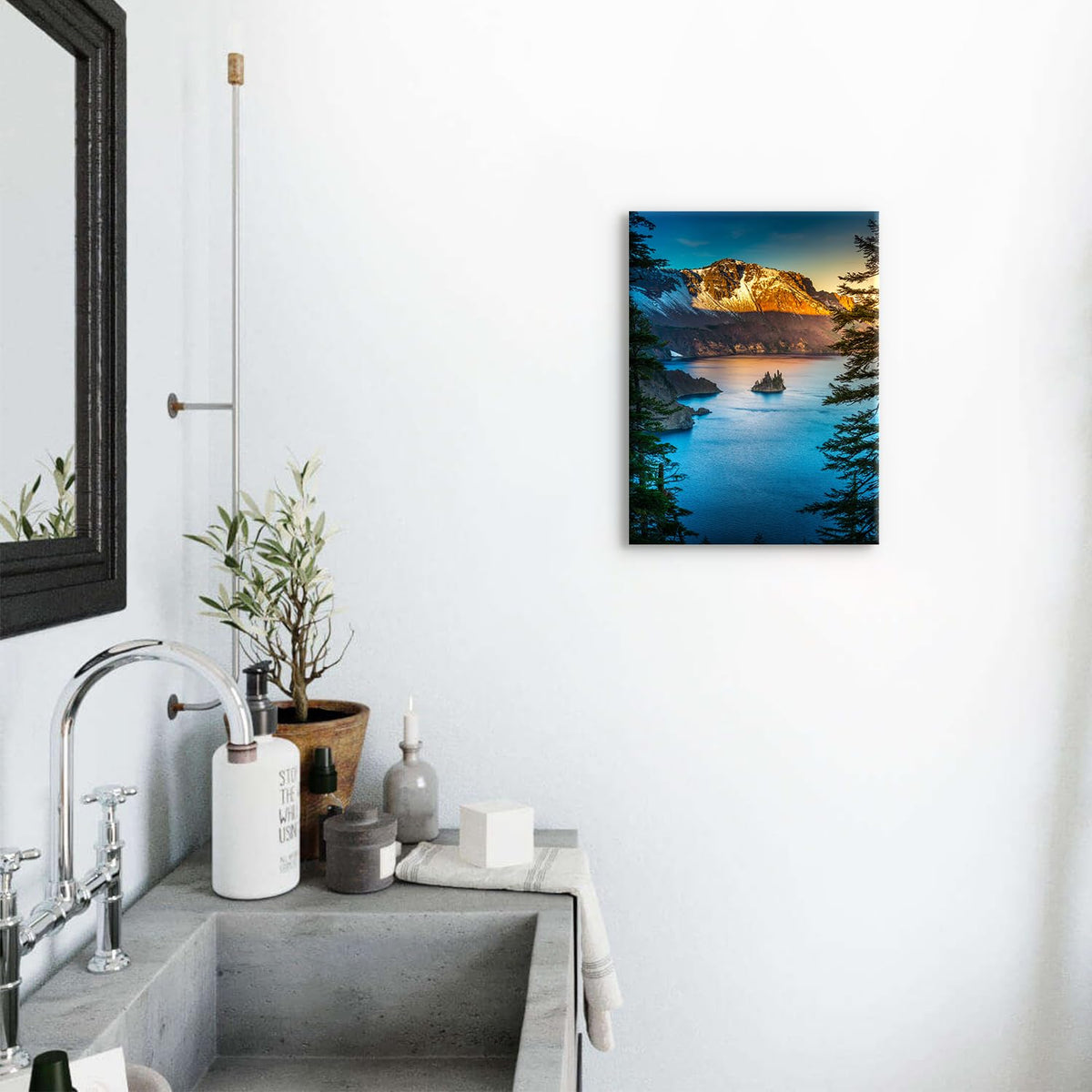 Nature Mountain Wall Art Crater Lake National Park Posters Nature Oregon Forest Lake Landscape Wall Art Sunset Mountains Scenery Canvas Prints for Living Room Bedroom Office Home Decoration 12x16" (16"L x 12"W / Crater Lake)