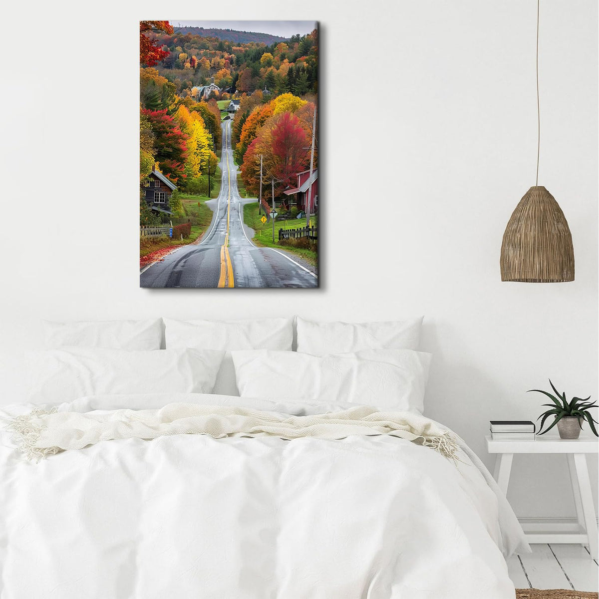 Giant Country Landscape Wall Art for Living Room Fall Maple Tree Road Scenic Pictures Wall Decor Farmhouse Road Scenery Canvas Prints Panorama Posters Natural Paintings Artwork for Room Decor 32"x48" (48"L x 32"W / FallRoad)