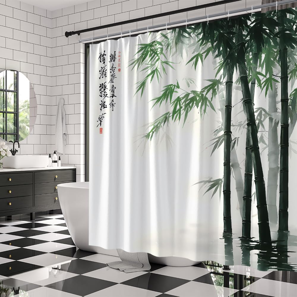 Bamboo Shower Curtain Japanese Zen Spa (Green / 70"W x 70"L (Pack of 1))