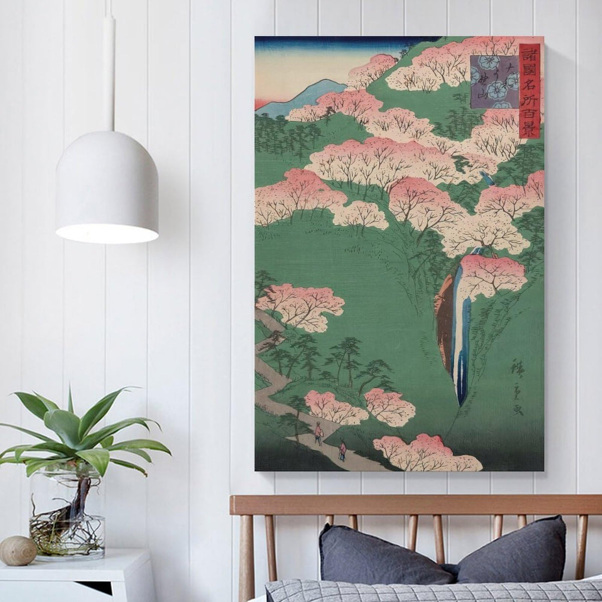 Utagawa Hiroshige Yamato Yoshinoyama Canvas Printing Wall Art Prints Japanese Ukiyoe Cherry Blossom Mountain Waterfall Landscape Posters Zen Japandi Living Room Bedroom Wall Decor 16x24inch (style-10 / 24"L x 16"W)
