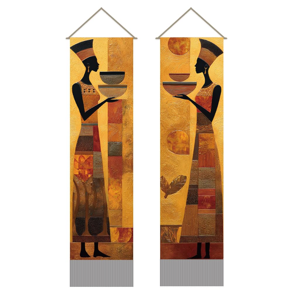 2Pcs African Tribal Woman Tapestry (Yellow-Egyptian style)