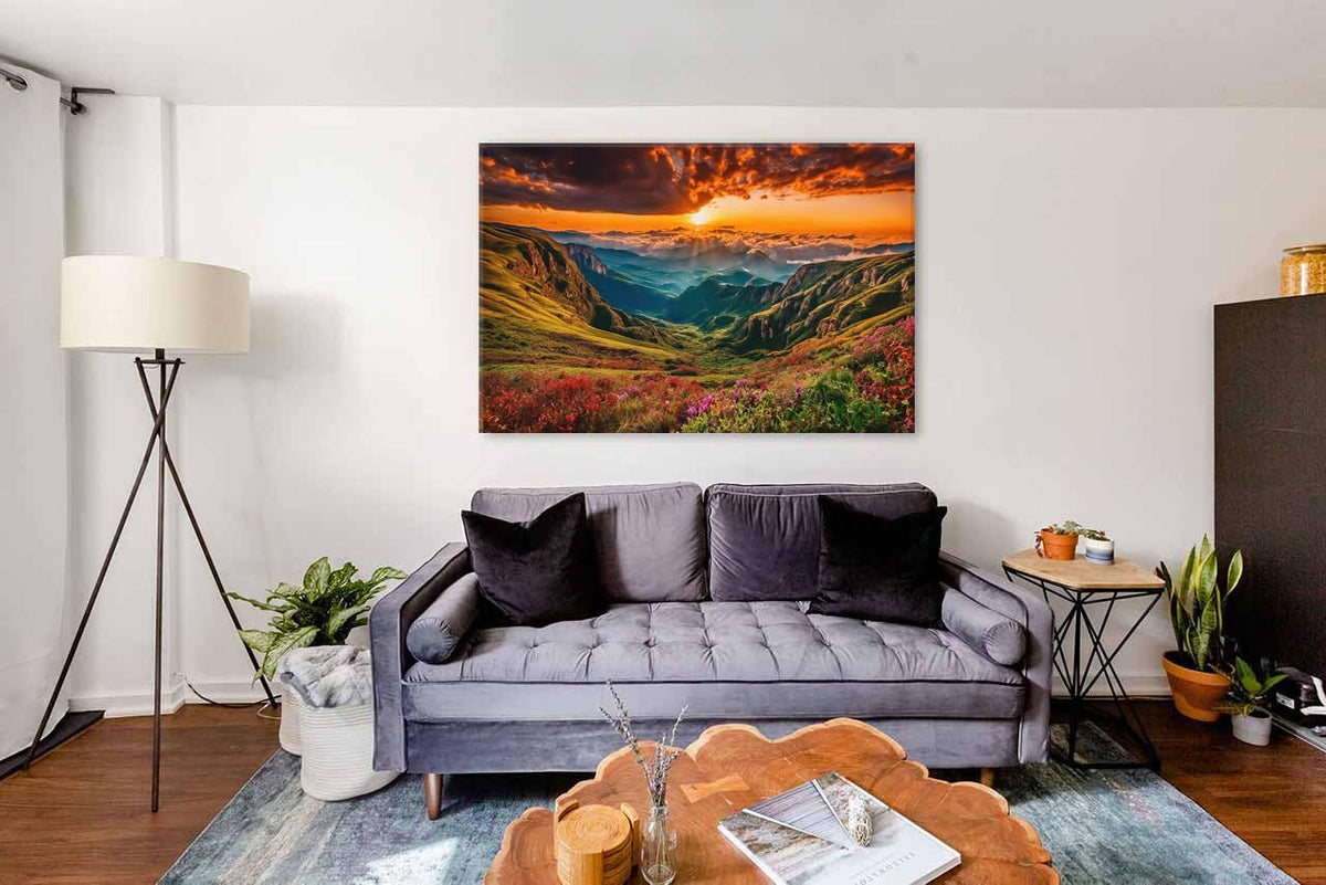 Large Great Smoky Mountain Canvas Wall Art Sunrise Forest Landscape Decor for Living Room Office Bedroom Home Decoration Nature Wilderness Scene Poster Painting Fall Artwork Framed 32x48” (48"L x 32"W / GSKMOUNTAIN)